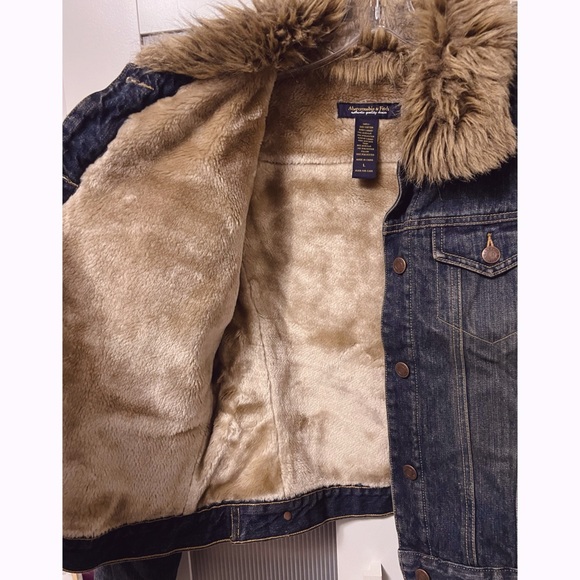 Vintage Abercrombie & Fitch A&F Denim Faux Fur Lined Jacket Y2K - Picture 4 of 8